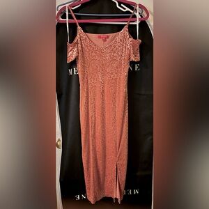 Guess-Dusty Pink Printed-Velvet Dress-W/Cold Shoulder Cap Sleeves-NWOT